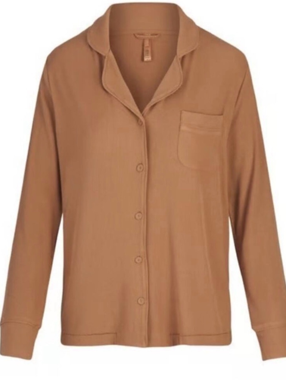 SKIMS Women's Camel Ribbed Button-Up Long-Sleeve Pajama Top